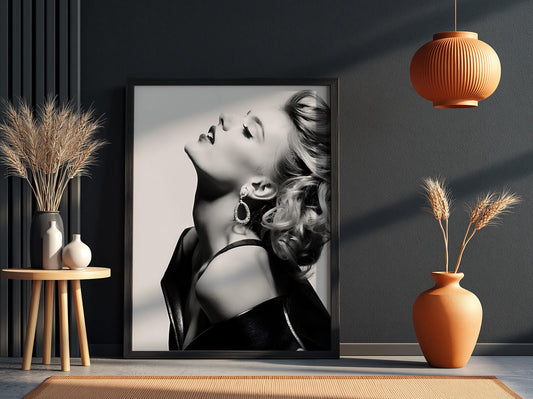 Scarlett Johansson | Black White Portrait | Leather Jacket Art | Retro Glamour Print | Edgy Fashion Poster