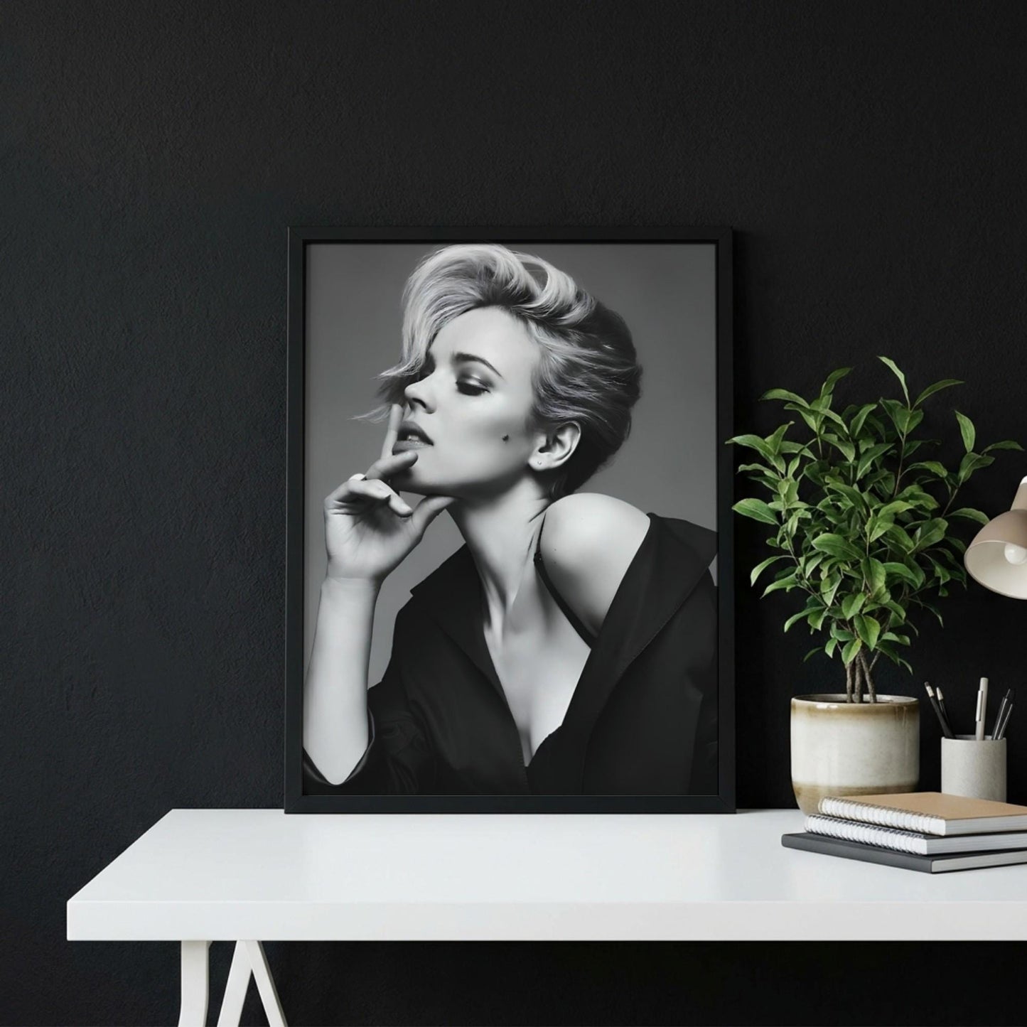Scarlett Johansson | Black White Portrait | Modern Glamour Print | Edgy Fashion Poster | Bedroom Wall Art