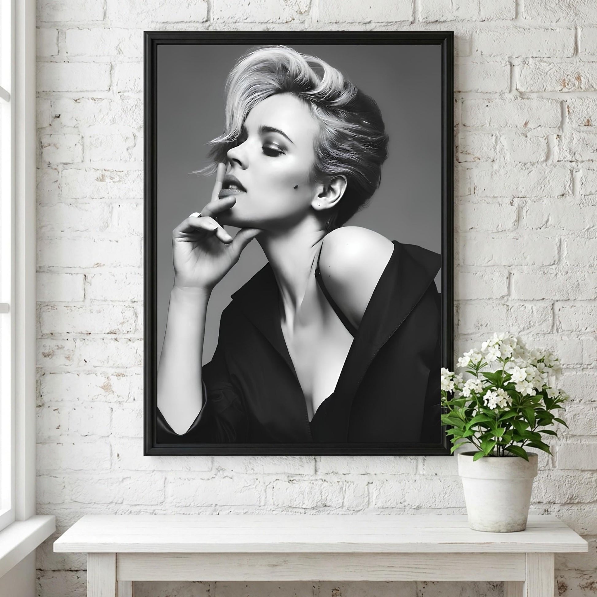 Scarlett Johansson | Black White Portrait | Modern Glamour Print | Edgy Fashion Poster | Bedroom Wall Art