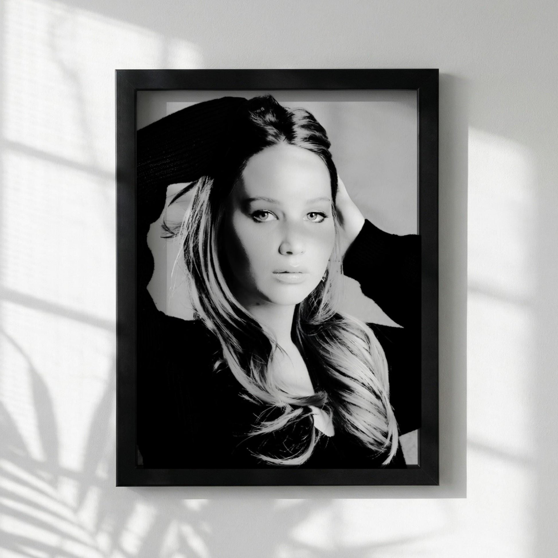 Jennifer Lawrence | Black White Portrait | Cinematic Wall Art | Modern Glamour Print | Edgy Fashion Poster
