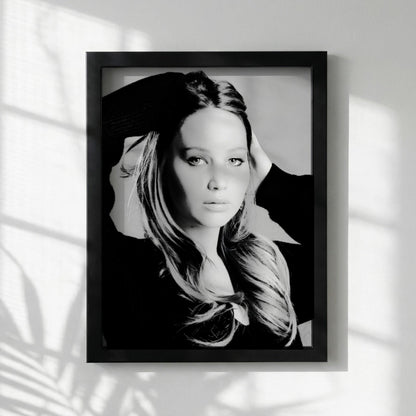 Jennifer Lawrence | Black White Portrait | Cinematic Wall Art | Modern Glamour Print | Edgy Fashion Poster