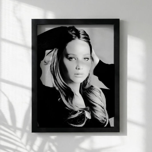 Jennifer Lawrence | Black White Portrait | Cinematic Wall Art | Modern Glamour Print | Edgy Fashion Poster