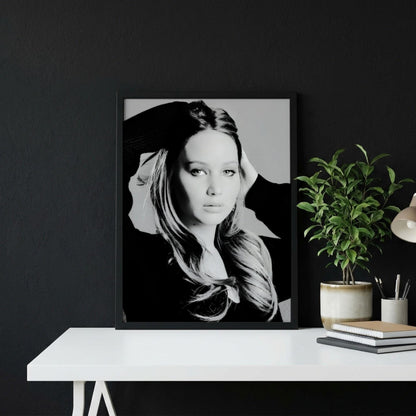 Jennifer Lawrence | Black White Portrait | Cinematic Wall Art | Modern Glamour Print | Edgy Fashion Poster