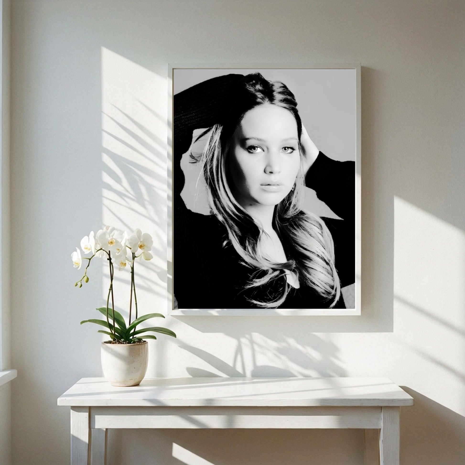 Jennifer Lawrence | Black White Portrait | Cinematic Wall Art | Modern Glamour Print | Edgy Fashion Poster