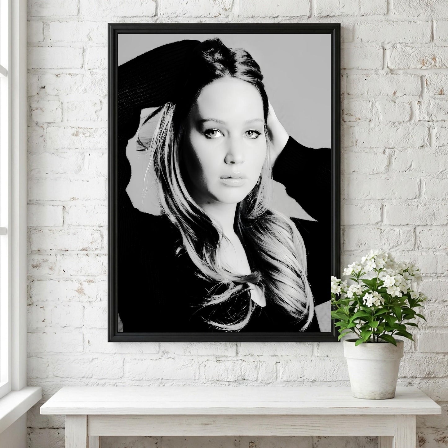 Jennifer Lawrence | Black White Portrait | Cinematic Wall Art | Modern Glamour Print | Edgy Fashion Poster