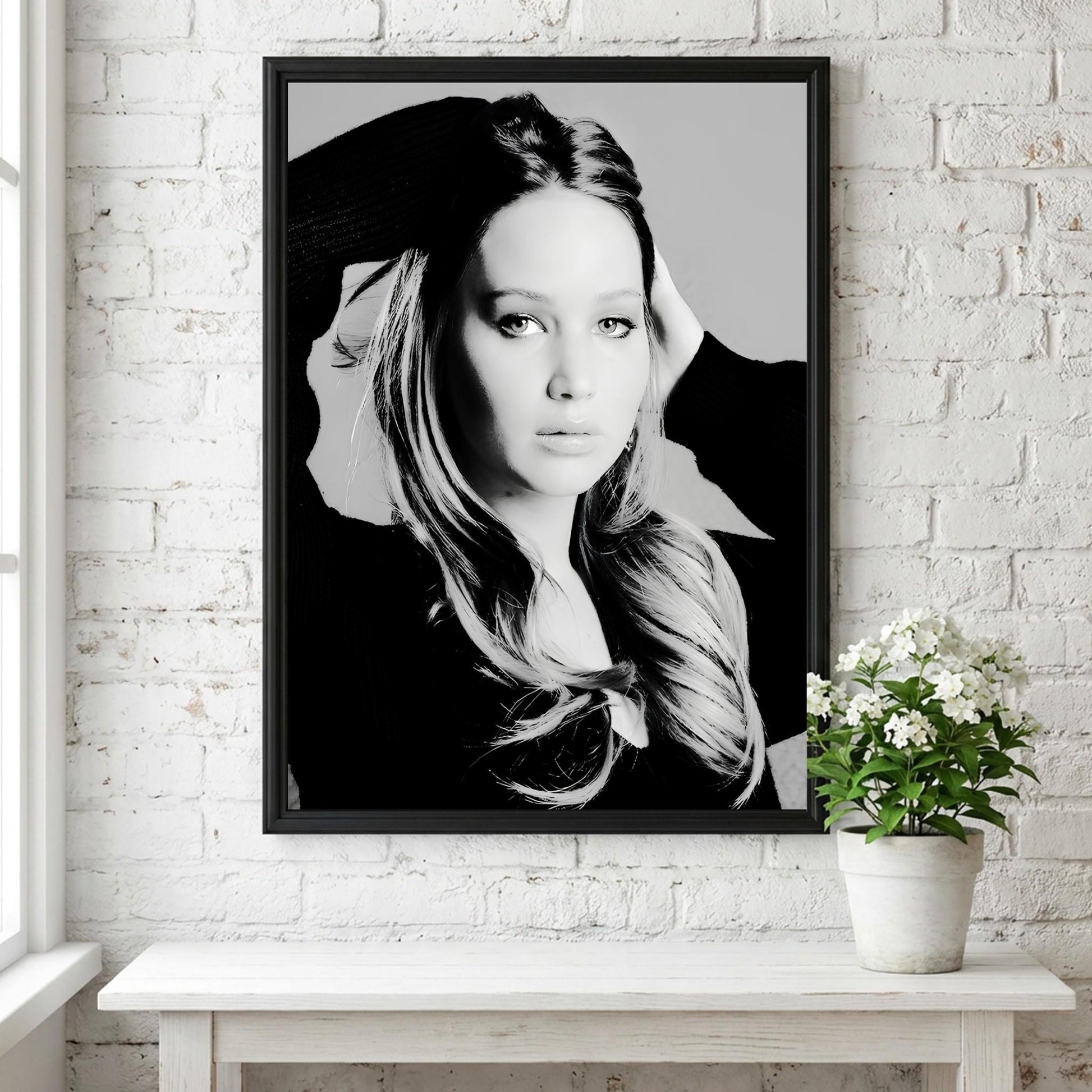 Jennifer Lawrence | Black White Portrait | Cinematic Wall Art | Modern Glamour Print | Edgy Fashion Poster