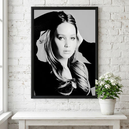 Jennifer Lawrence | Black White Portrait | Cinematic Wall Art | Modern Glamour Print | Edgy Fashion Poster