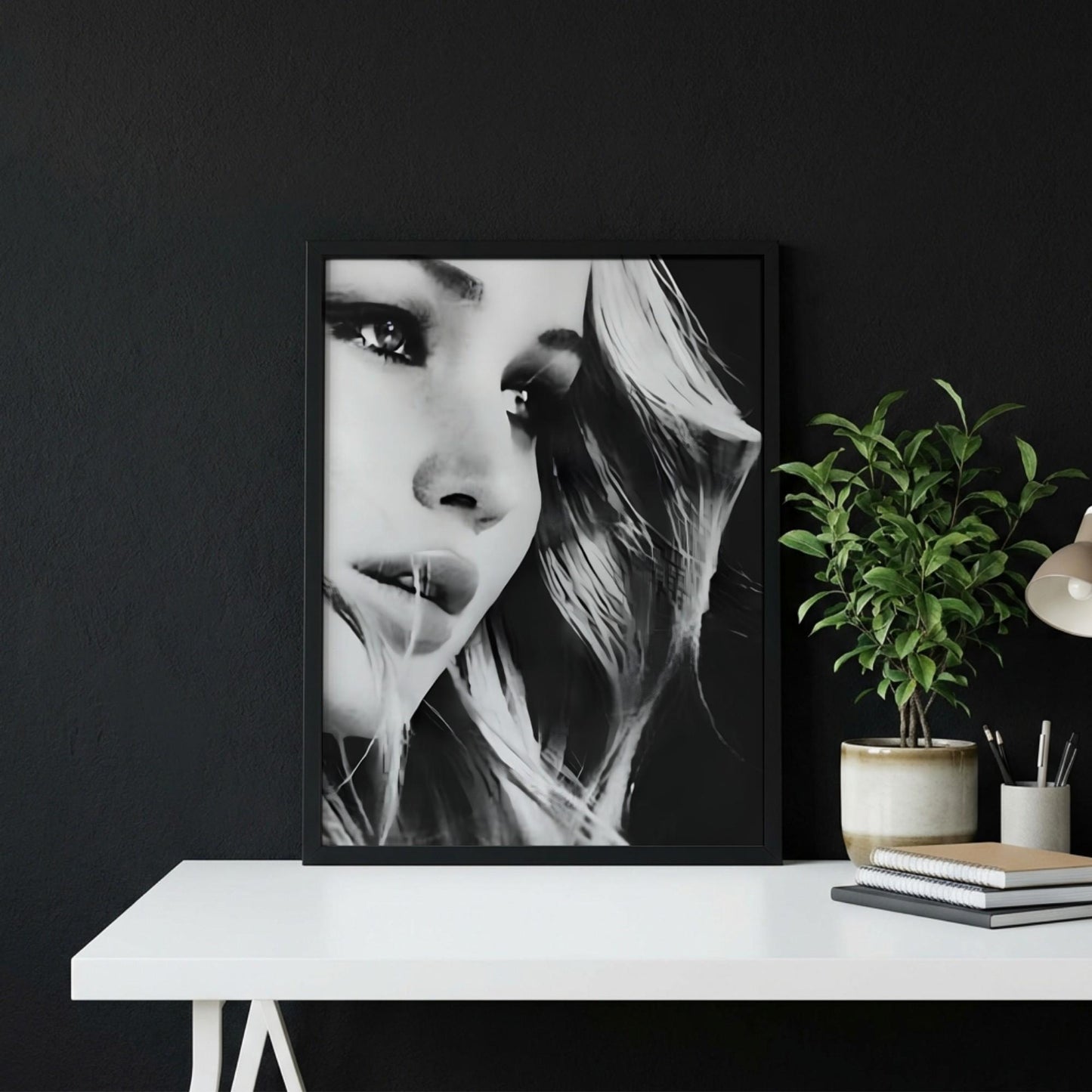 Jennifer Lawrence | Black White Portrait | Abstract Face Art | Moody Wall Decor | Modern Poster