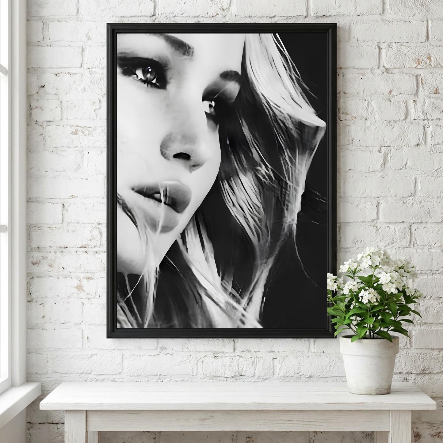 Jennifer Lawrence | Black White Portrait | Abstract Face Art | Moody Wall Decor | Modern Poster