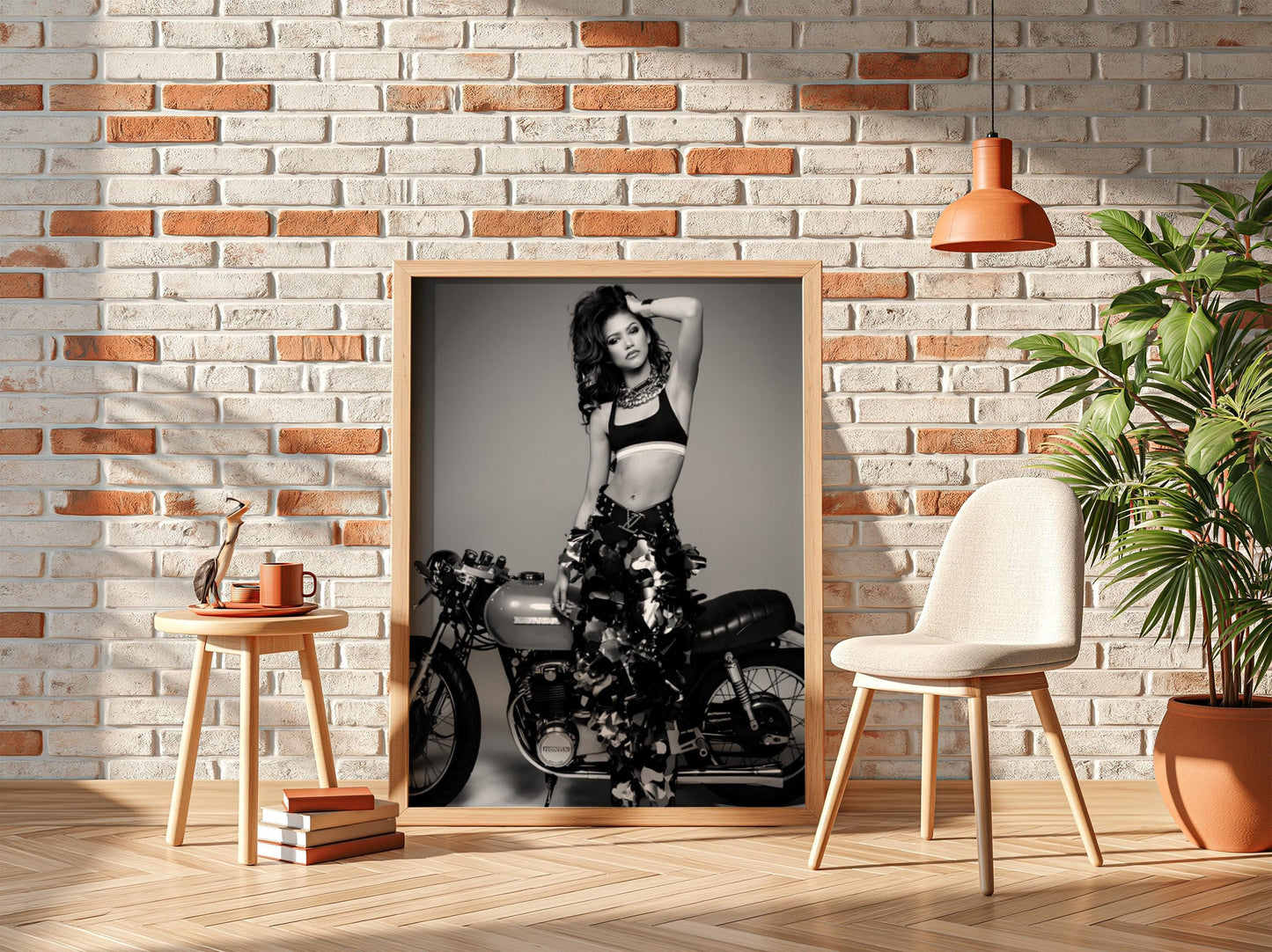 Zendaya | Black White Print | Motorcycle Poster | Edgy Fashion Art | Retro Room Decor