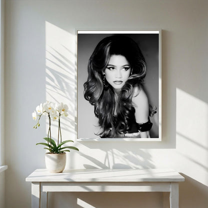 Zendaya | Black White Portrait | Vintage Glamour Print | Retro Fashion Poster | Elegant Wall Art