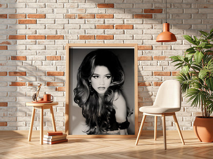 Zendaya | Black White Portrait | Vintage Glamour Print | Retro Fashion Poster | Elegant Wall Art