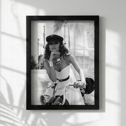 Zendaya | Black White Motorcycle Print | Biker Chic Wall Art | Vintage Glamour Poster | Edgy Fashion Decor