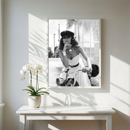 Zendaya | Black White Motorcycle Print | Biker Chic Wall Art | Vintage Glamour Poster | Edgy Fashion Decor