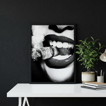 Burning Money Print | Hustle Wall Art | Boss Lady Decor | 100 Dollar Bill Poster | Black and White Pop Art