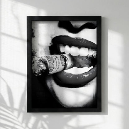 Burning Money Print | Hustle Wall Art | Boss Lady Decor | 100 Dollar Bill Poster | Black and White Pop Art