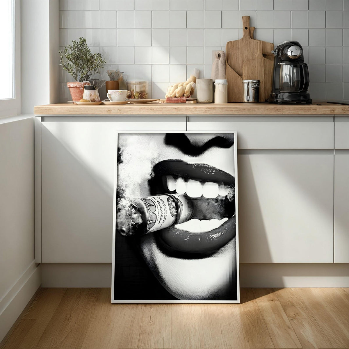 Burning Money Print | Hustle Wall Art | Boss Lady Decor | 100 Dollar Bill Poster | Black and White Pop Art