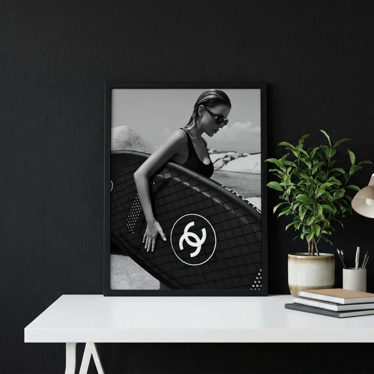 Luxury Surfboard Print | Black and White Coastal Art | Modern Fashion Poster | Boss Lady Beach Decor | High End Lifestyle