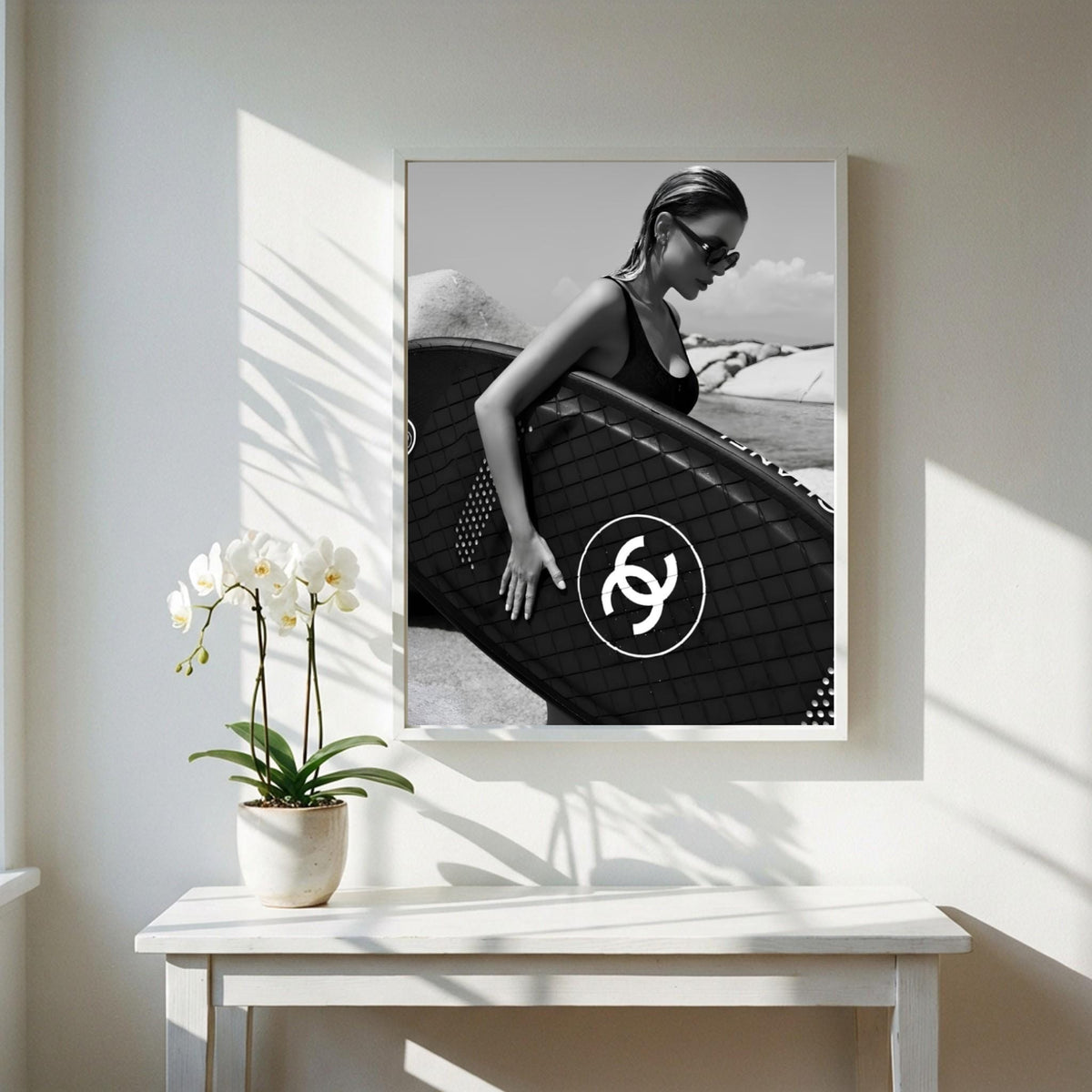 Luxury Surfboard Print | Black and White Coastal Art | Modern Fashion Poster | Boss Lady Beach Decor | High End Lifestyle