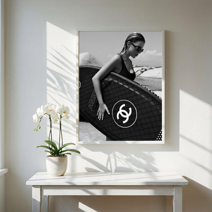 Luxury Surfboard Print | Black and White Coastal Art | Modern Fashion Poster | Boss Lady Beach Decor | High End Lifestyle
