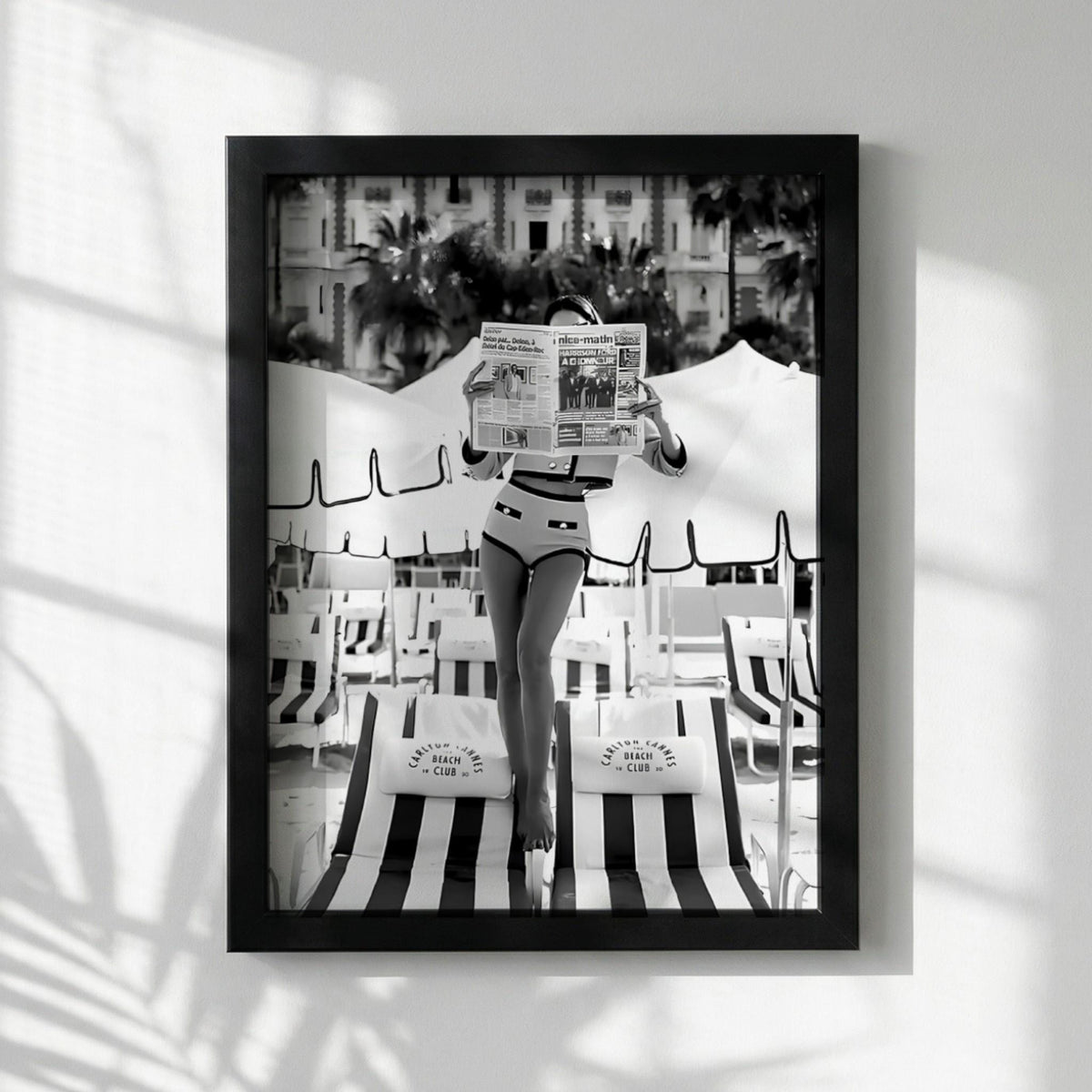 Vintage French Riviera Print | Cannes Beach Club Poster | Black and White Coastal Wall Art | Old Money Luxury Decor | Boss Lady Beach Art