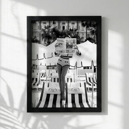 Vintage French Riviera Print | Cannes Beach Club Poster | Black and White Coastal Wall Art | Old Money Luxury Decor | Boss Lady Beach Art