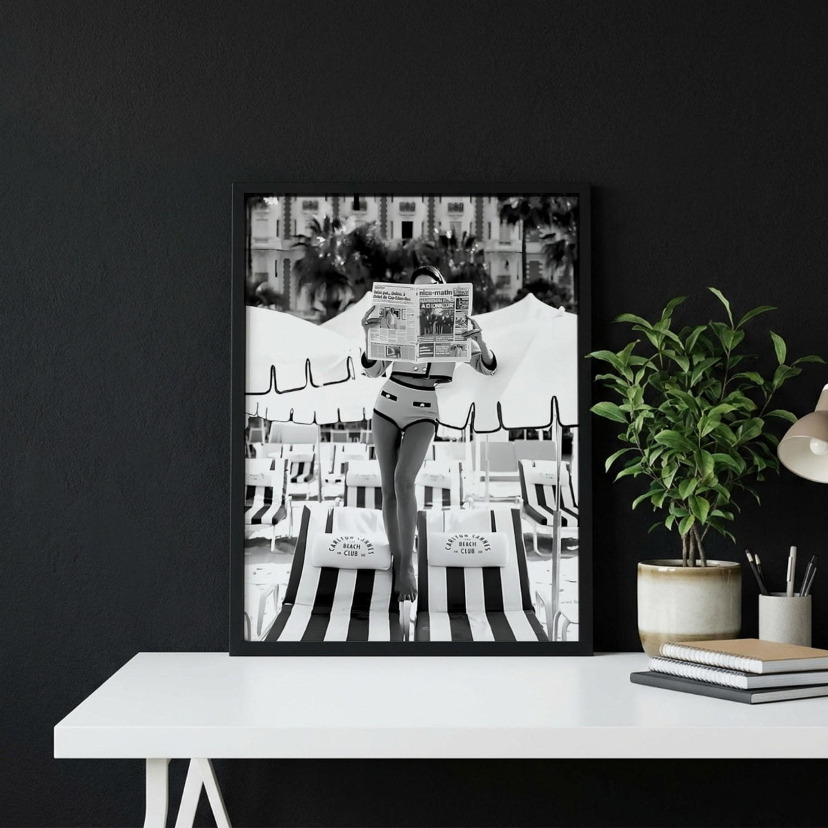 Vintage French Riviera Print | Cannes Beach Club Poster | Black and White Coastal Wall Art | Old Money Luxury Decor | Boss Lady Beach Art