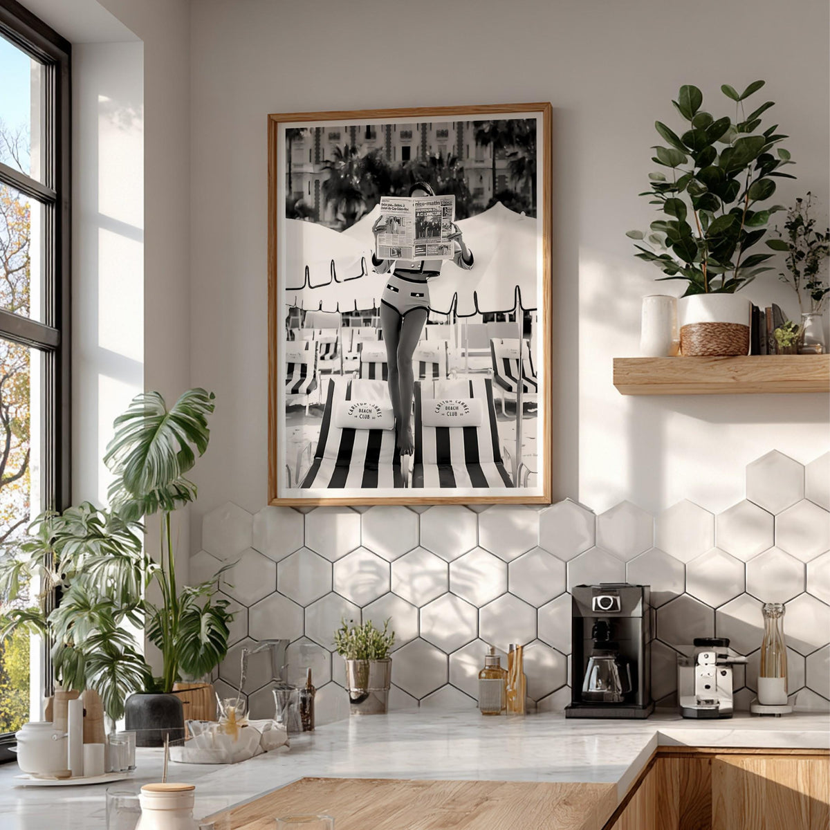 Vintage French Riviera Print | Cannes Beach Club Poster | Black and White Coastal Wall Art | Old Money Luxury Decor | Boss Lady Beach Art