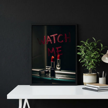 Watch Me Lipstick Print | Boss Lady Mirror Art | Edgy Motivational Poster | Dark Moody Wall Decor | Vanity Room Art