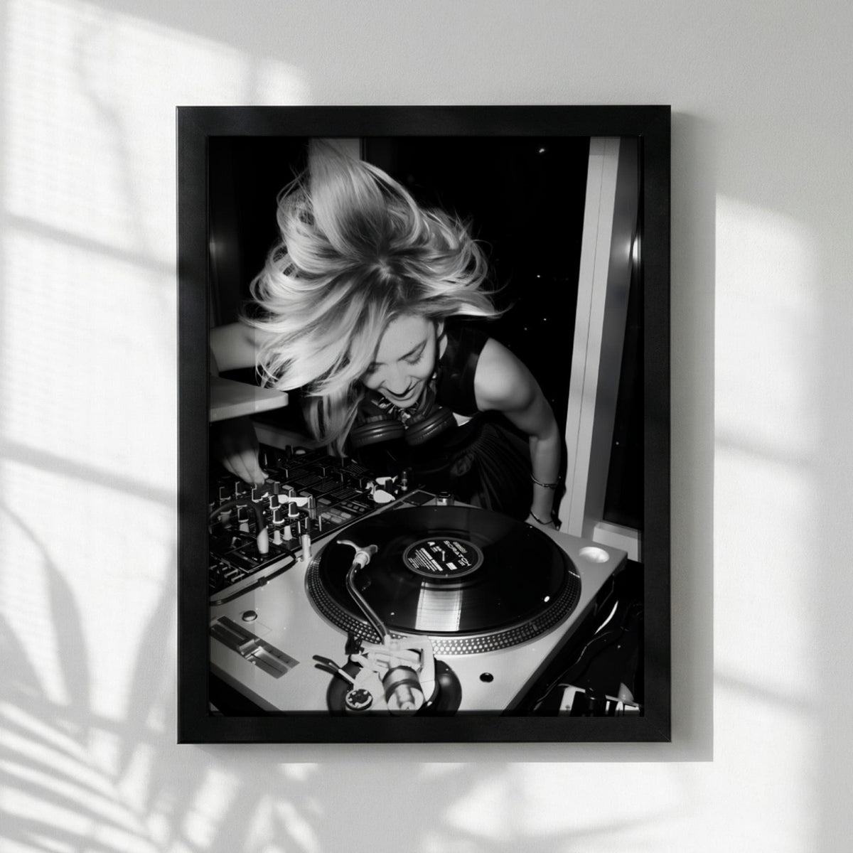 Female DJ Vinyl Print | Black and White Music Poster | Energetic Studio Wall Art | Boss Lady Decor | Modern Turntable Art