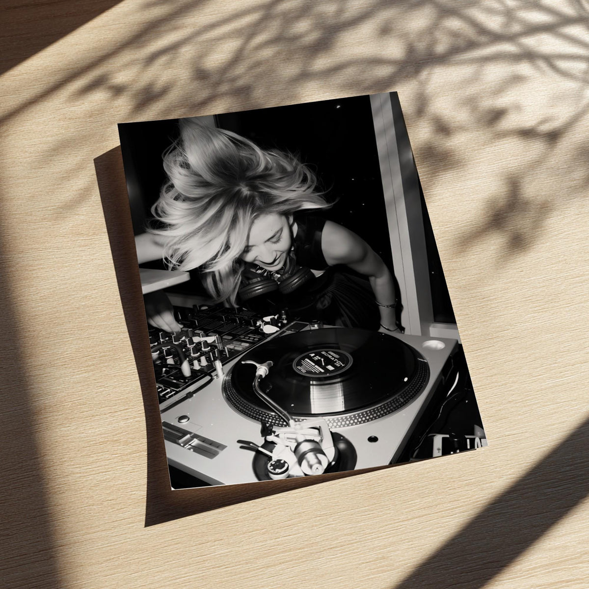 Female DJ Vinyl Print | Black and White Music Poster | Energetic Studio Wall Art | Boss Lady Decor | Modern Turntable Art