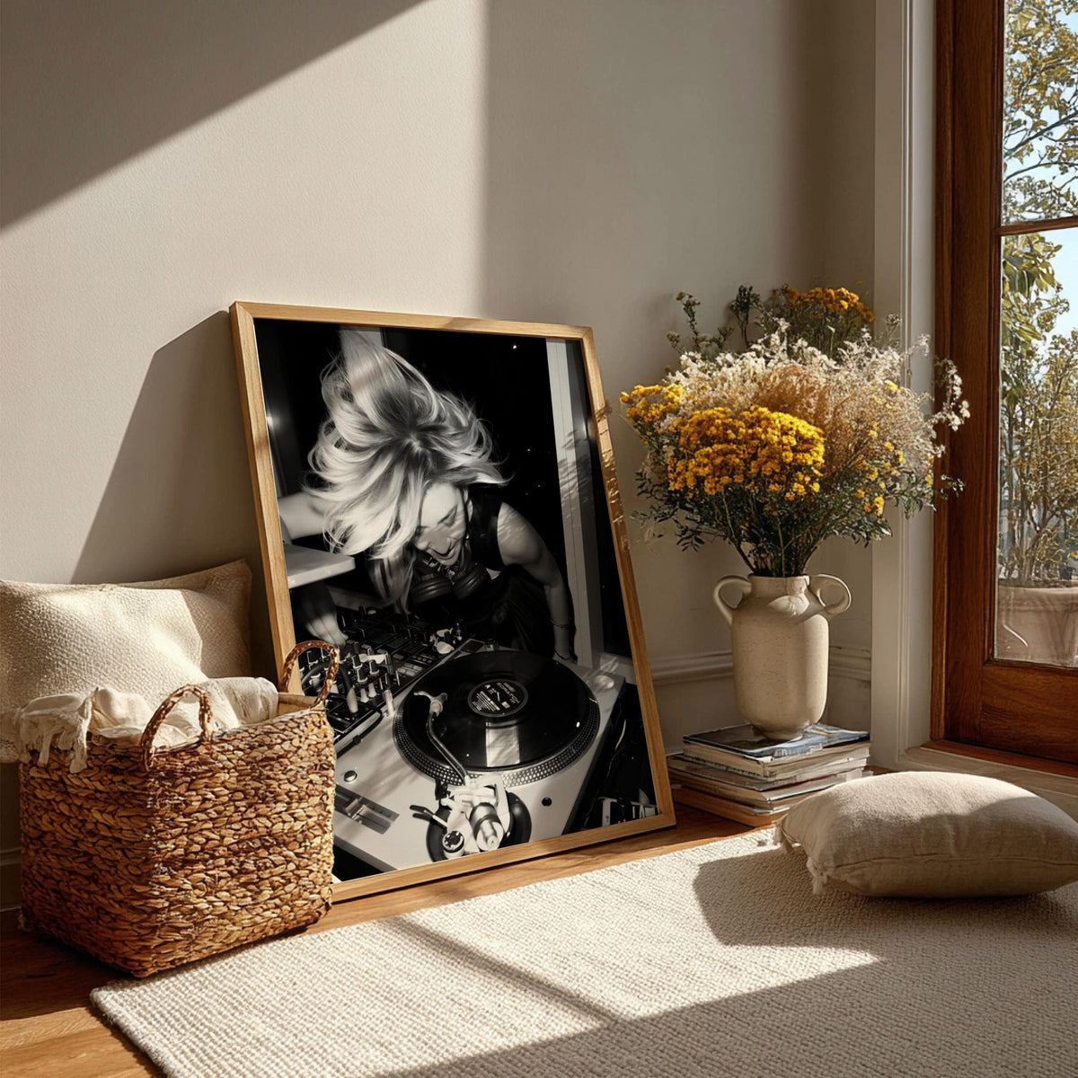 Female DJ Vinyl Print | Black and White Music Poster | Energetic Studio Wall Art | Boss Lady Decor | Modern Turntable Art