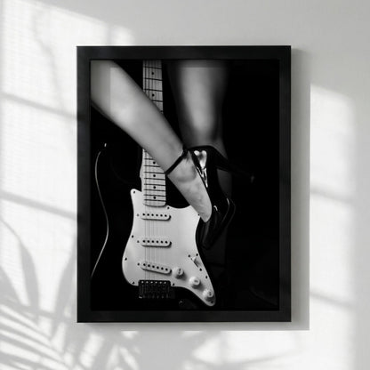 High Heel Guitar Art | Edgy Boss Lady Print | Rock and Roll Poster | Black and White Music Decor | Modern Studio Wall Art