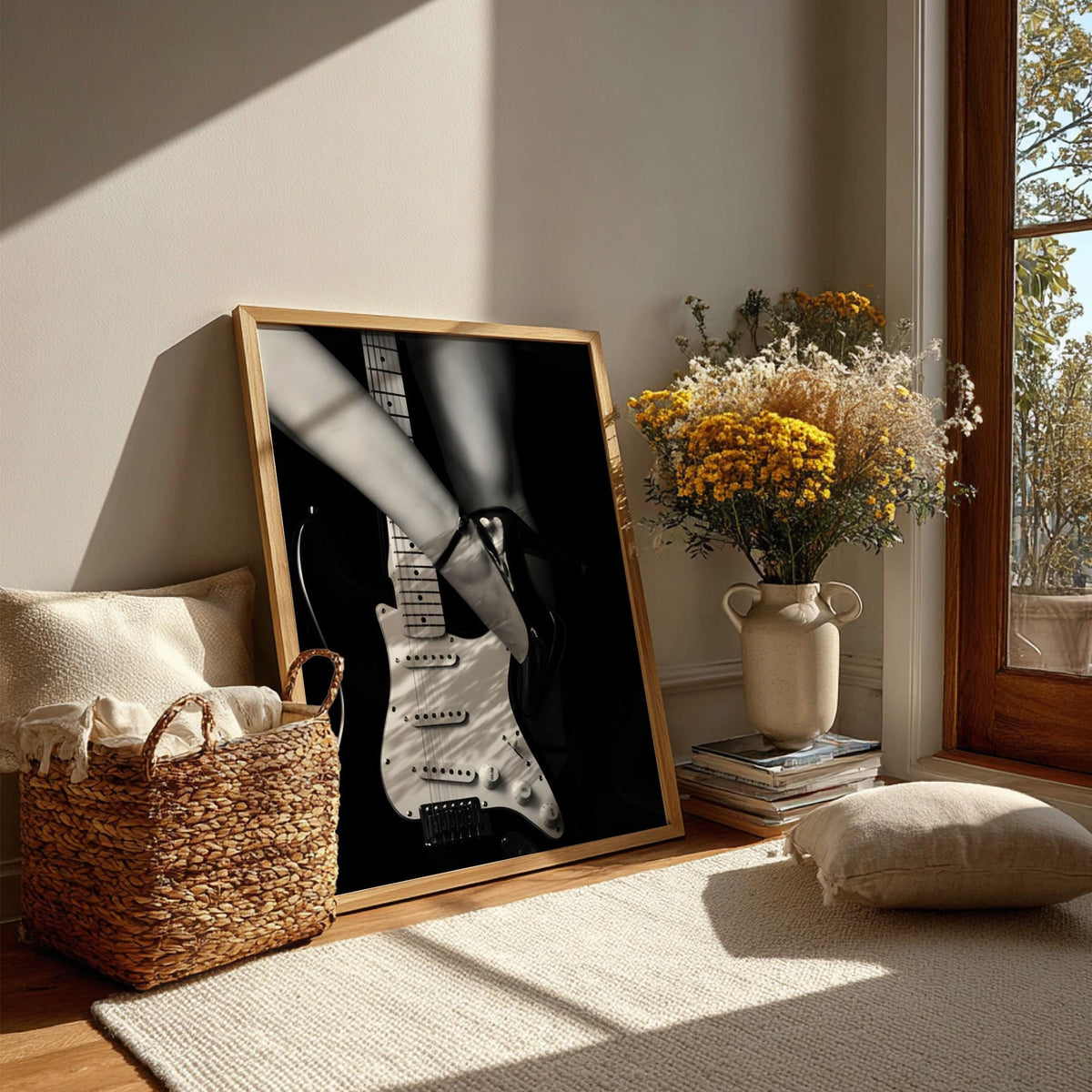 High Heel Guitar Art | Edgy Boss Lady Print | Rock and Roll Poster | Black and White Music Decor | Modern Studio Wall Art