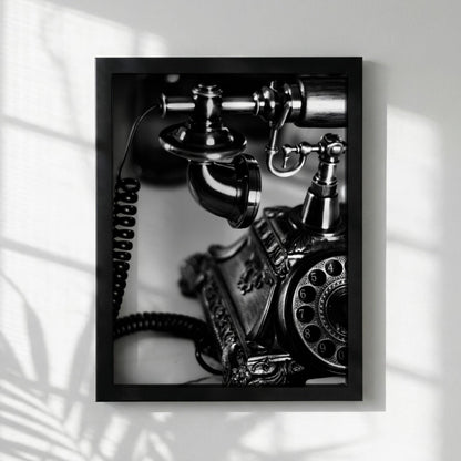 Vintage Telephone Print | Black and White Retro Phone Poster | Antique Office Wall Art | Dark Academia Decor | Classic Executive Art