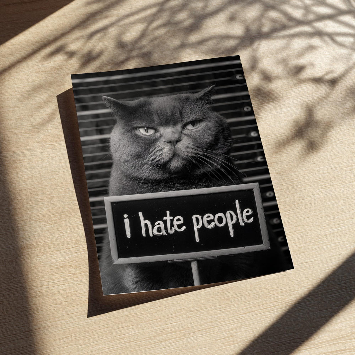 Grumpy Cat Mugshot Print | Introvert Wall Art | Funny Black and White Poster | I Hate People Sign | Quirky Office Decor