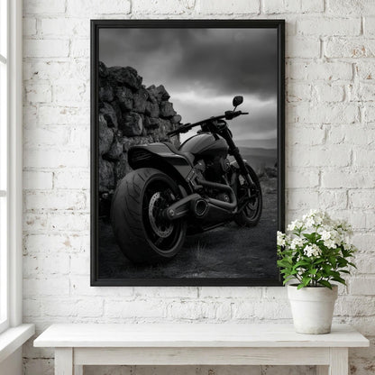 Black Custom Motorcycle Print | Dark Moody Biker Poster | Edgy Garage Wall Art | Minimalist Motorbike Decor | Boss Energy Poster