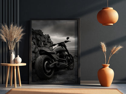 Black Custom Motorcycle Print | Dark Moody Biker Poster | Edgy Garage Wall Art | Minimalist Motorbike Decor | Boss Energy Poster
