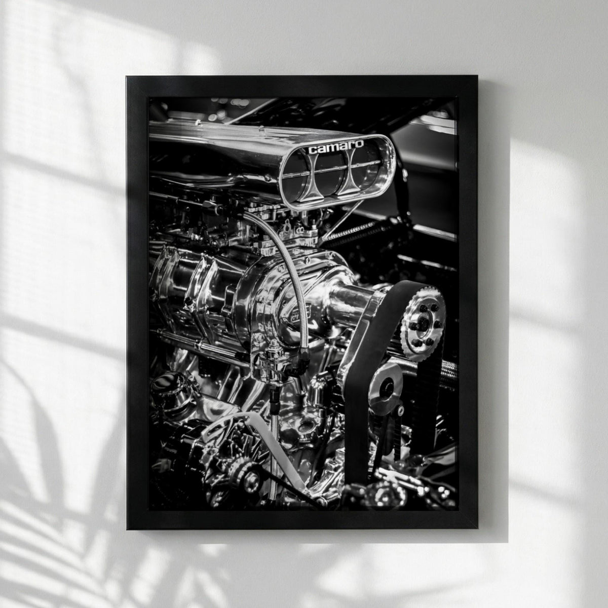 Camaro Engine Print | Muscle Car Wall Art | Black White Garage Decor | Edgy Mechanic Poster | Hot Rod Automotive Art