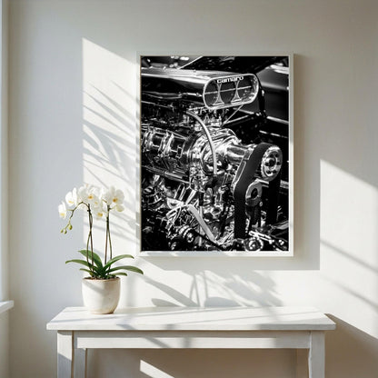 Camaro Engine Print | Muscle Car Wall Art | Black White Garage Decor | Edgy Mechanic Poster | Hot Rod Automotive Art