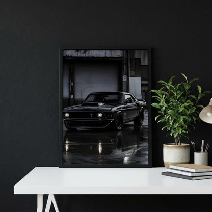Black Mustang Print | Classic Muscle Car Art | Dark Urban Poster | Edgy Garage Decor | Moody Automotive Wall Art