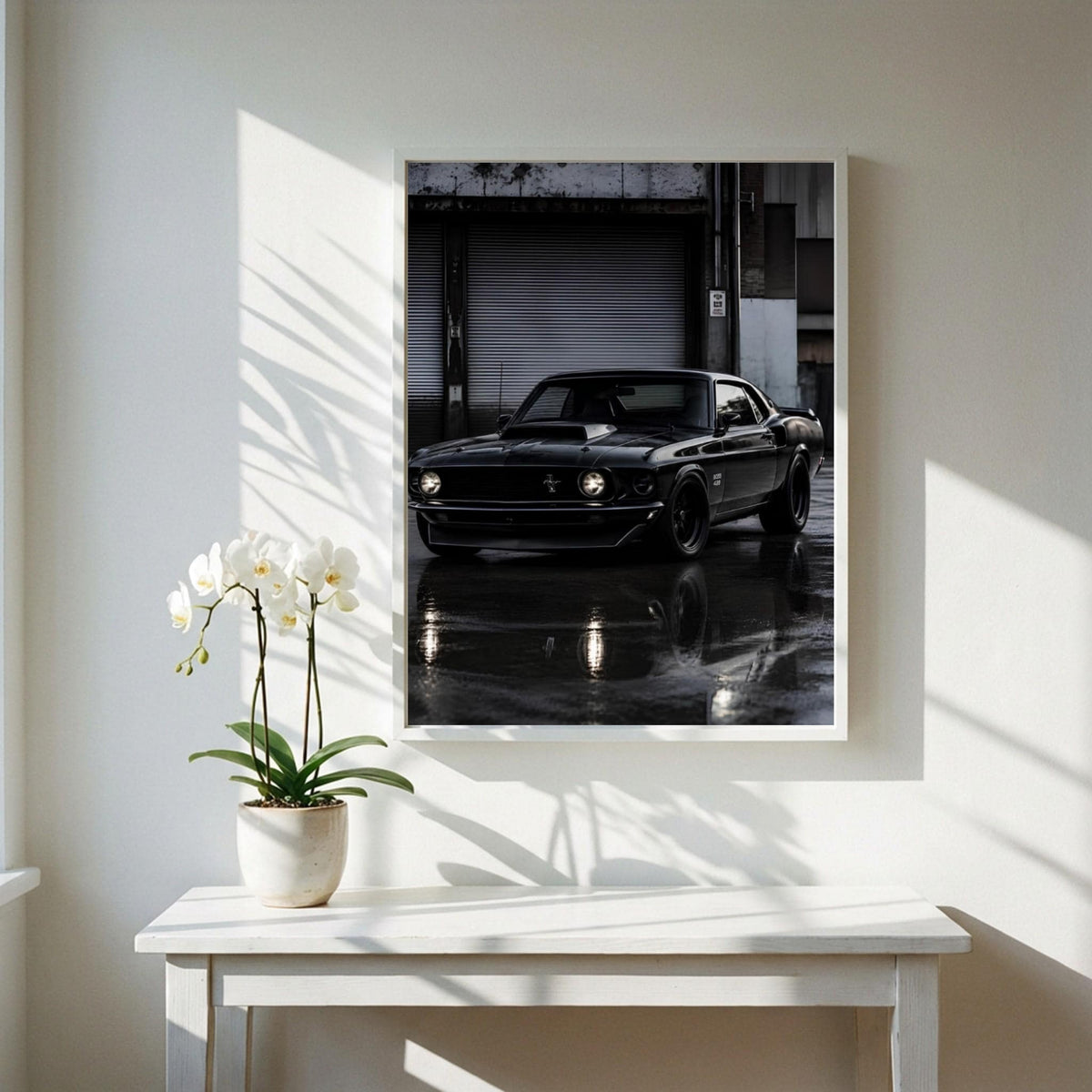Black Mustang Print | Classic Muscle Car Art | Dark Urban Poster | Edgy Garage Decor | Moody Automotive Wall Art