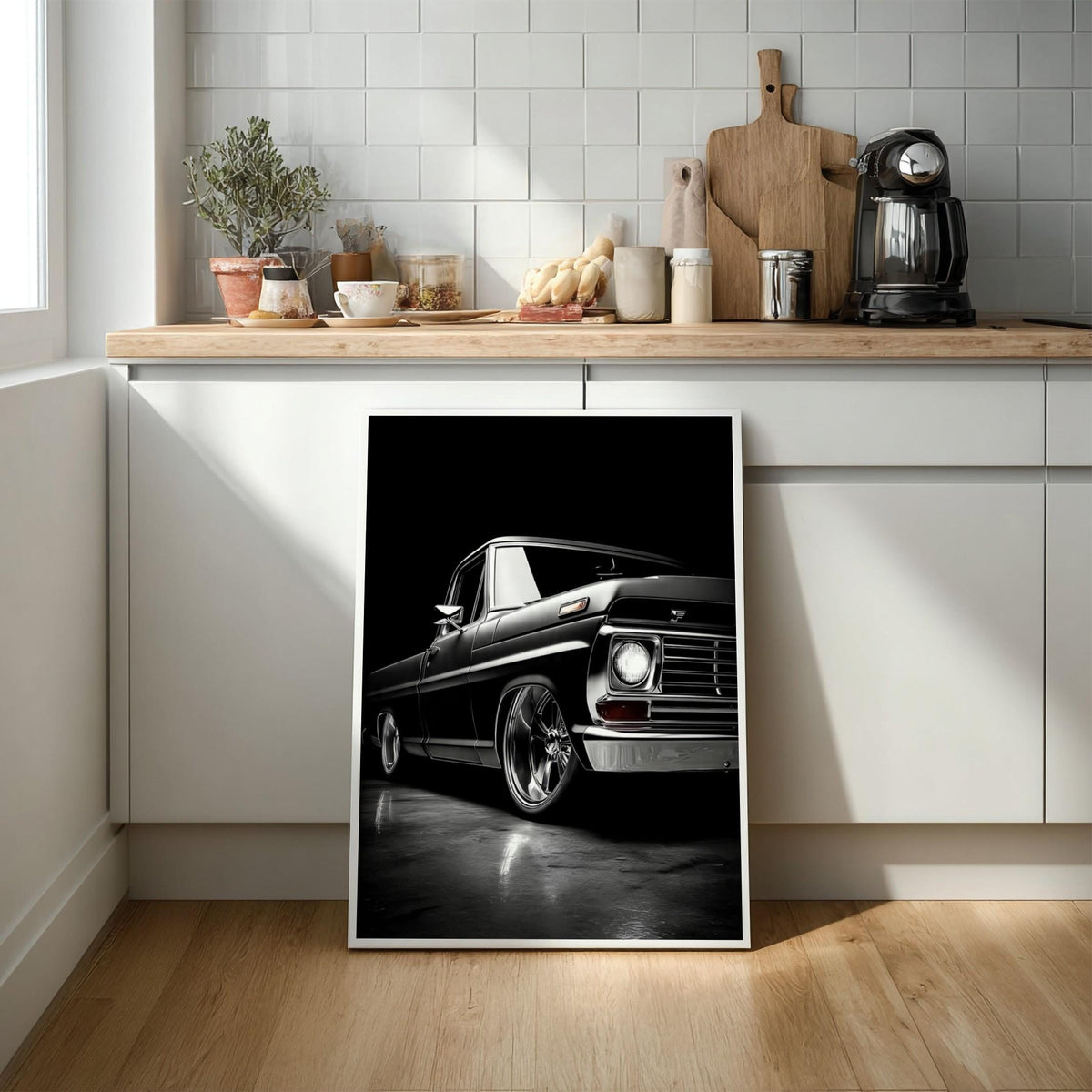 Black Classic Truck Print | Lowered Pickup Wall Art | Edgy Garage Decor | Dark Automotive Poster | Custom Vintage Auto