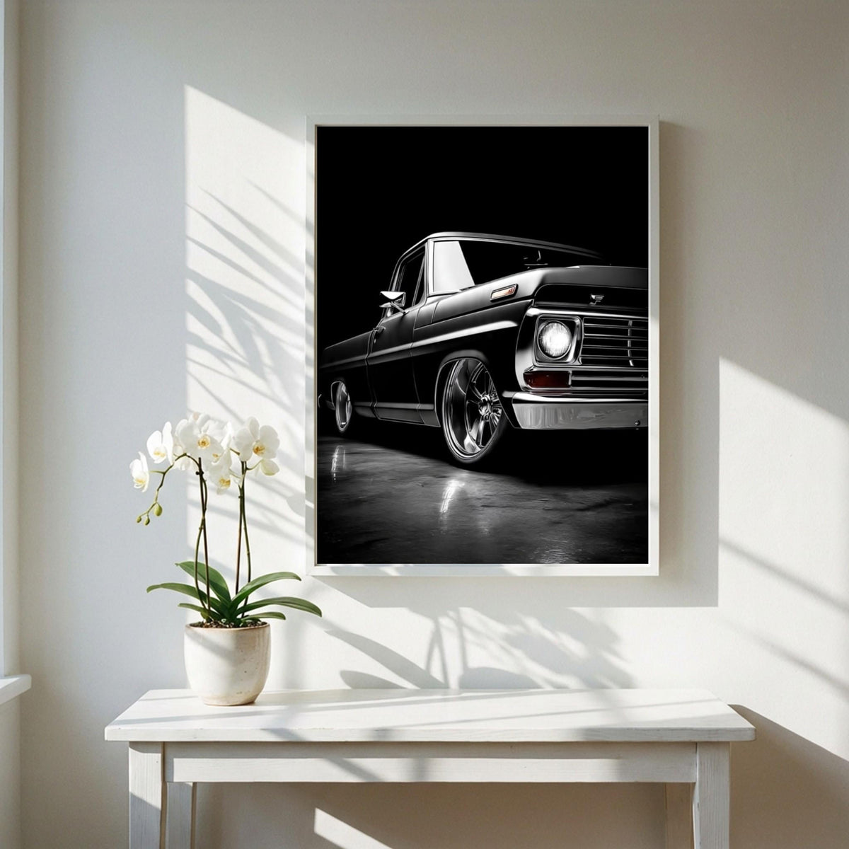 Black Classic Truck Print | Lowered Pickup Wall Art | Edgy Garage Decor | Dark Automotive Poster | Custom Vintage Auto