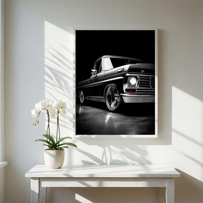 Black Classic Truck Print | Lowered Pickup Wall Art | Edgy Garage Decor | Dark Automotive Poster | Custom Vintage Auto