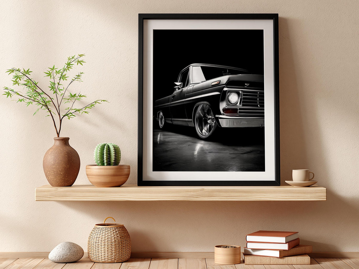 Black Classic Truck Print | Lowered Pickup Wall Art | Edgy Garage Decor | Dark Automotive Poster | Custom Vintage Auto