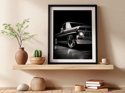 Black Classic Truck Print | Lowered Pickup Wall Art | Edgy Garage Decor | Dark Automotive Poster | Custom Vintage Auto