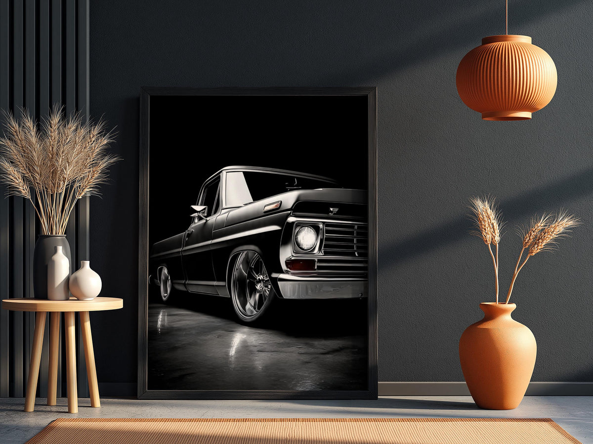 Black Classic Truck Print | Lowered Pickup Wall Art | Edgy Garage Decor | Dark Automotive Poster | Custom Vintage Auto