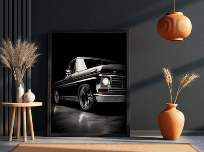 Black Classic Truck Print | Lowered Pickup Wall Art | Edgy Garage Decor | Dark Automotive Poster | Custom Vintage Auto