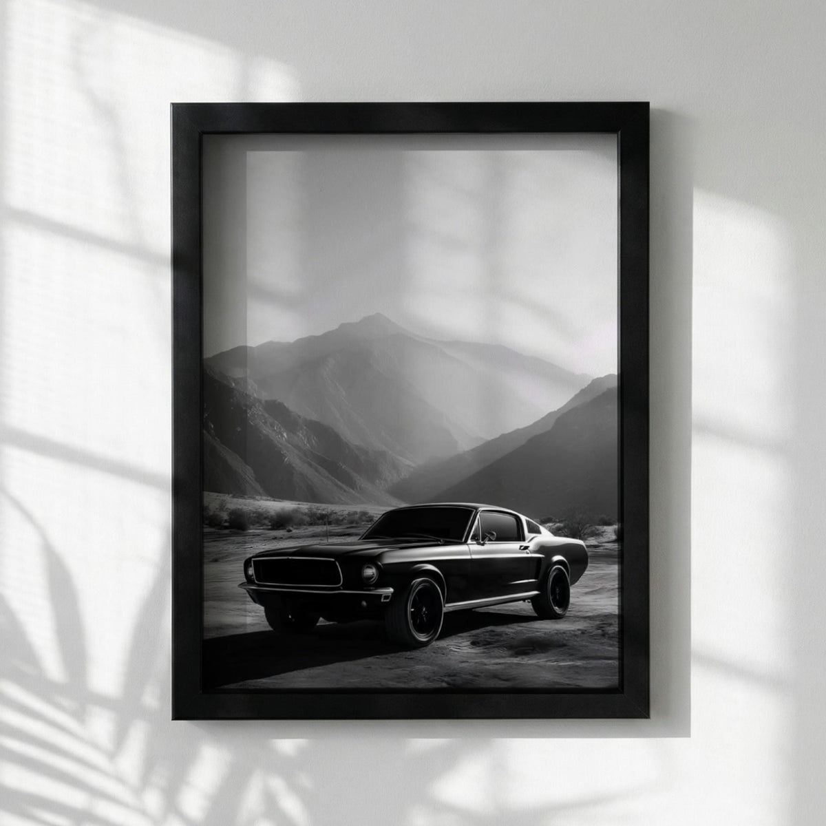 Classic Muscle Car Print | Mountain Landscape Wall Art | Dark Cinematic Poster | Edgy Garage Decor | Black and White Auto Art